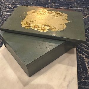 Vintage 80’s Toll Painted Box Blue Grey Wooden Box